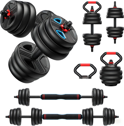 Adjustable Free Weights Set – 20-90 lbs, 5-in-1, Kettlebell, Barbell & Push Up Stand