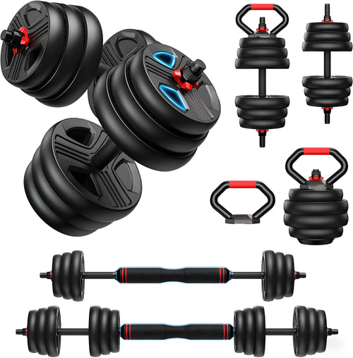 Adjustable Free Weights Set – 20-90 lbs, 5-in-1, Kettlebell, Barbell & Push Up Stand